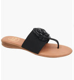 Load image into Gallery viewer, The Elastic Thong Sandal w Flower in Black
