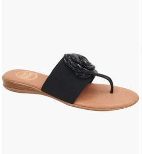 The Elastic Thong Sandal w Flower in Black