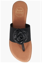 Load image into Gallery viewer, The Elastic Thong Sandal w Flower in Black
