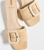 Load image into Gallery viewer, The Raffia Flat Sandal with Beaded Buckle in Bleachwood
