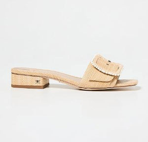 The Raffia Flat Sandal with Beaded Buckle in Bleachwood