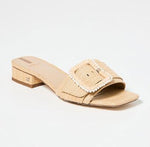 Load image into Gallery viewer, The Raffia Flat Sandal with Beaded Buckle in Bleachwood
