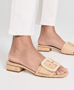 Load image into Gallery viewer, The Raffia Flat Sandal with Beaded Buckle in Bleachwood
