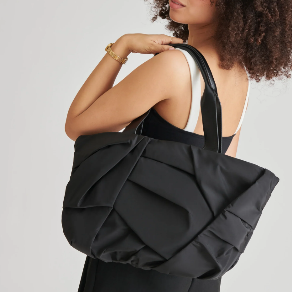 The Pleated Nylon Tote in Black