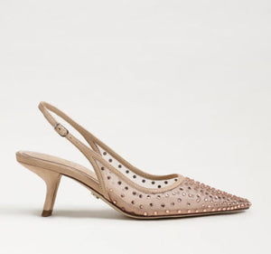 The Mesh Sling Back Pointed Pump in Nude