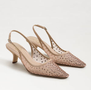 The Mesh Sling Back Pointed Pump in Nude