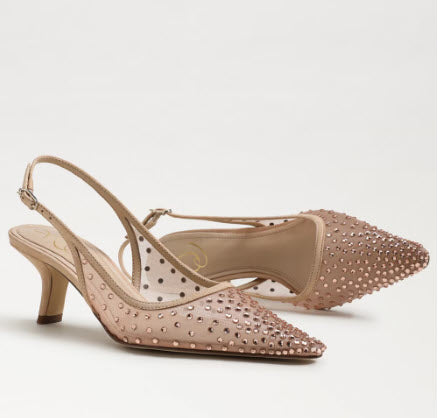 The Mesh Sling Back Pointed Pump in Nude