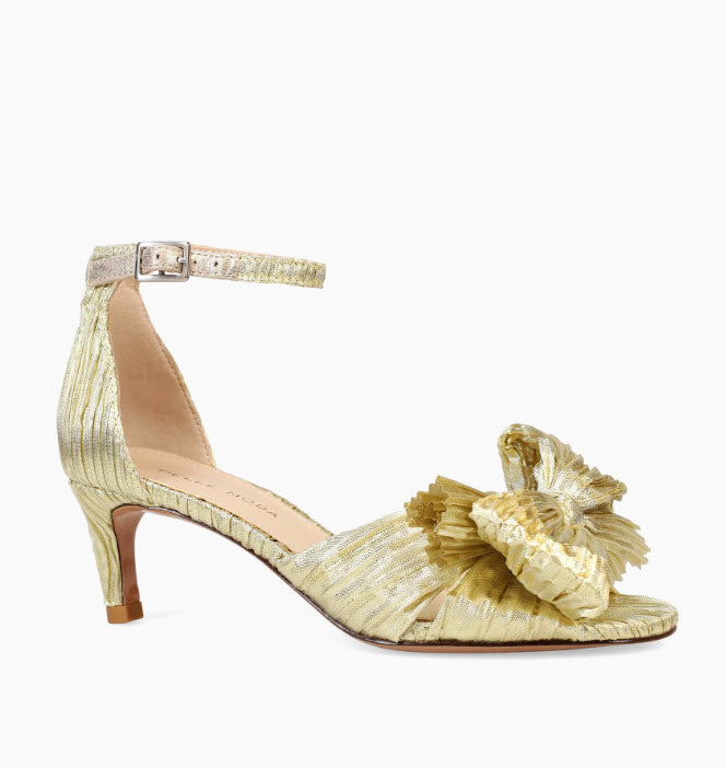 The Pleated Bow Sandal in Gold