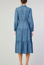 Load image into Gallery viewer, The Long Sleeve Button Front Midi Dress in Chambray
