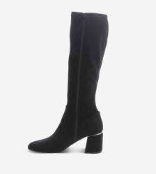 The Stretch Suede Tall Boot With Inside Zip in Black