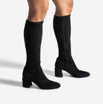 Load image into Gallery viewer, The Stretch Suede Tall Boot With Inside Zip in Black
