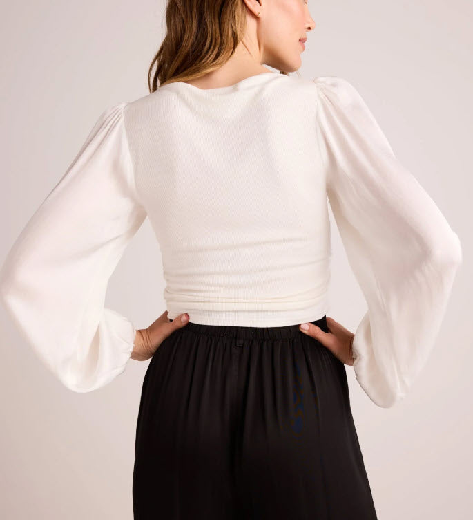 The Ruched Waist Flowy Sleeve Top in Winter White