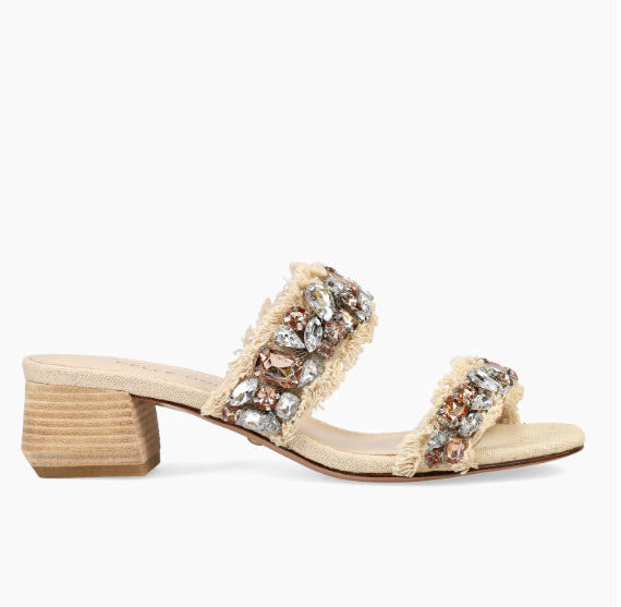 The Frayed Edge with Crystals Dual Band Sandal in Natural