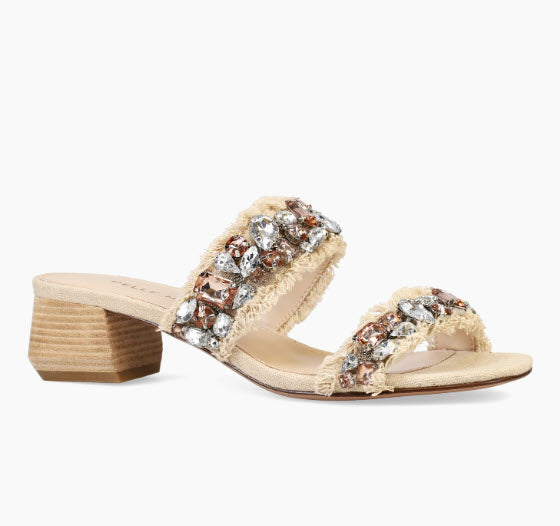 The Frayed Edge with Crystals Dual Band Sandal in Natural