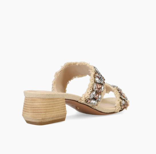 The Frayed Edge with Crystals Dual Band Sandal in Natural