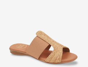 The Raffia & Elastic Slide Sandal in Beige