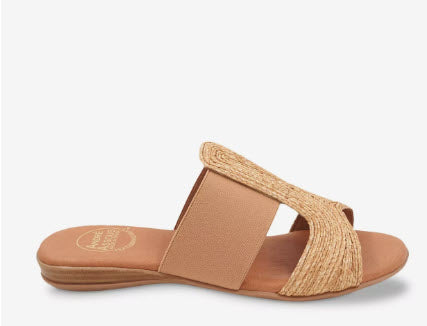 The Raffia & Elastic Slide Sandal in Beige