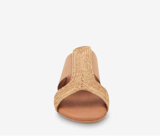 The Raffia & Elastic Slide Sandal in Beige