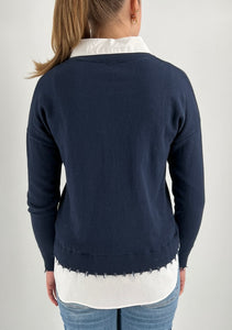 The Collared Layered V-Neck Sweater in Navy
