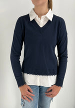 Load image into Gallery viewer, The Collared Layered V-Neck Sweater in Navy
