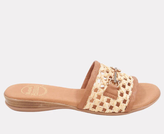 The Raffia Open Weave Slide with Crystal Bit in Natural