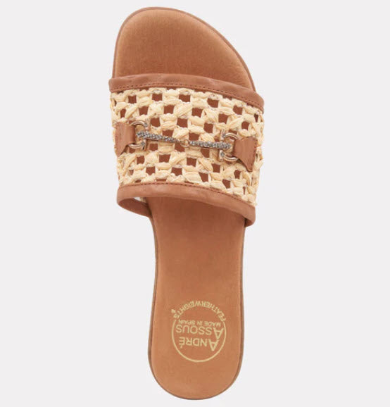 The Raffia Open Weave Slide with Crystal Bit in Natural