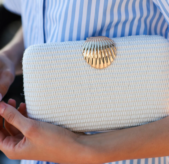 The Shell Clasp Clutch in White