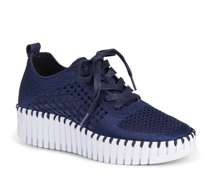 Tulip 4271 - The Knit Sneaker on Mid Platform Wedge in Dark Indigo