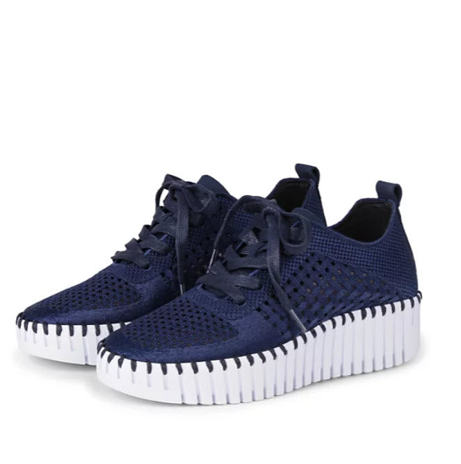 Tulip 4271 - The Knit Sneaker on Mid Platform Wedge in Dark Indigo