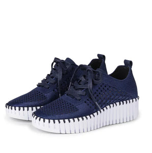 Tulip 4271 - The Knit Sneaker on Mid Platform Wedge in Dark Indigo