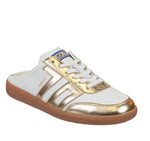 Load image into Gallery viewer, The Retro Soccer Lace Sneaker Mule in Gold
