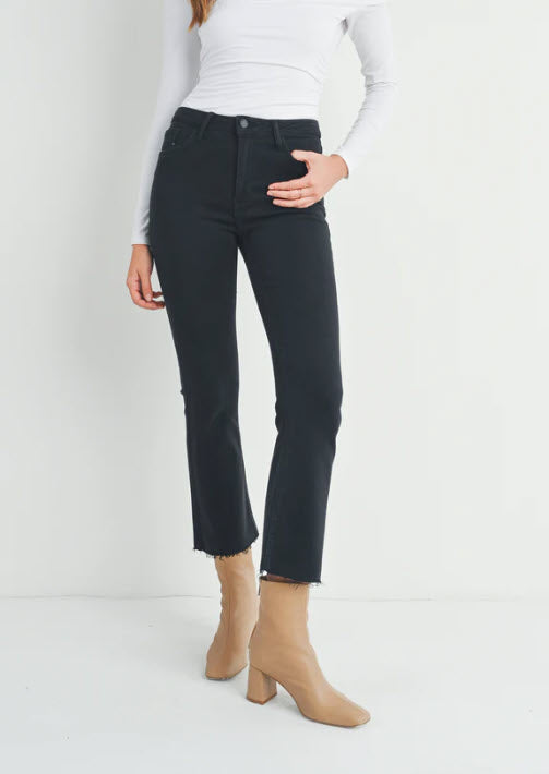 The Crop Flare Jean in Jet Black
