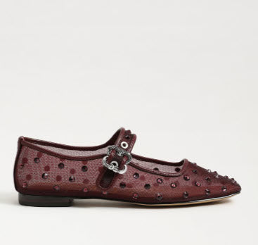 The Mesh with Crystals Maryjane Ballet in French Merlot
