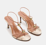 Load image into Gallery viewer, The Strappy Sandal with Ball Ornaments in Natural Sanke

