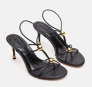 The Strappy Sandal with Ball Ornaments in Black