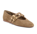 Load image into Gallery viewer, The Perforated Dual Strap MaryJane Flat in Olive

