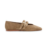 Load image into Gallery viewer, The Perforated Dual Strap MaryJane Flat in Olive
