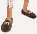 Load image into Gallery viewer, The Faux Fur Jeweled Slipper in Chocolate
