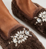Load image into Gallery viewer, The Faux Fur Jeweled Slipper in Chocolate
