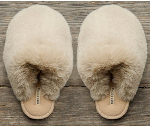 The Faux Fur Snowball Slipper in Taupe