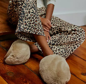 The Faux Fur Snowball Slipper in Taupe