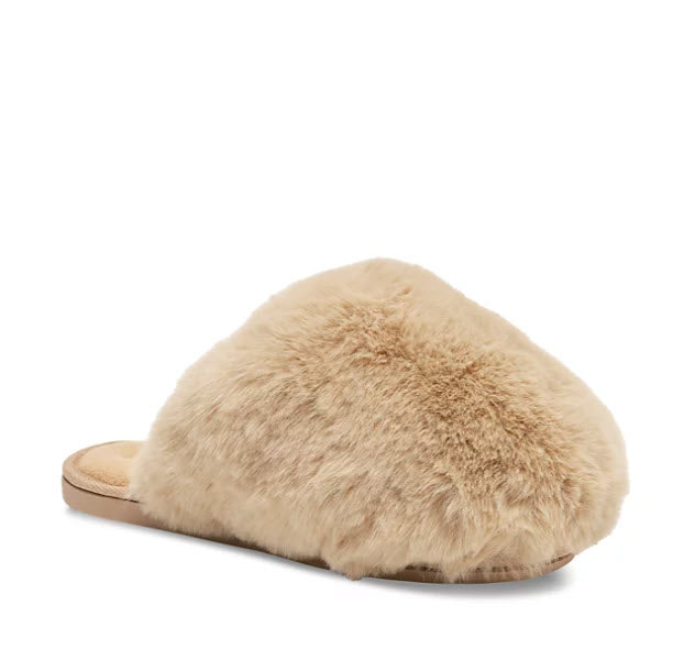 The Faux Fur Snowball Slipper in Taupe