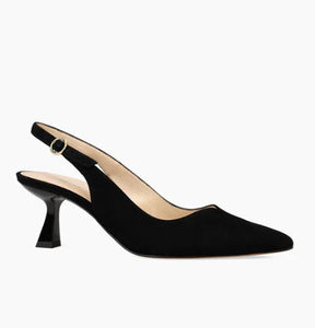 The Heart Top Line Sling Pump in Black Suede