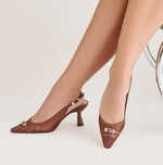 Load image into Gallery viewer, The Mesh Slingback Pump with Belt Detail in Espresso
