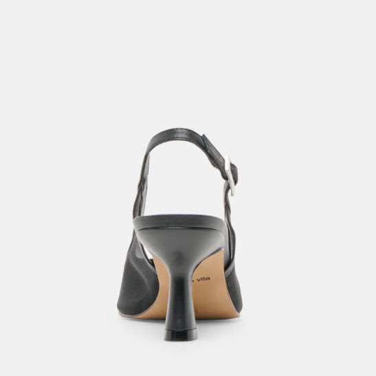 The Mesh Slingback Pump with Belt Detail in Onyx