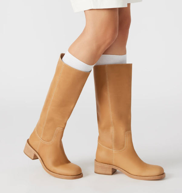 The Tall Boot with Stack Heel in Banana