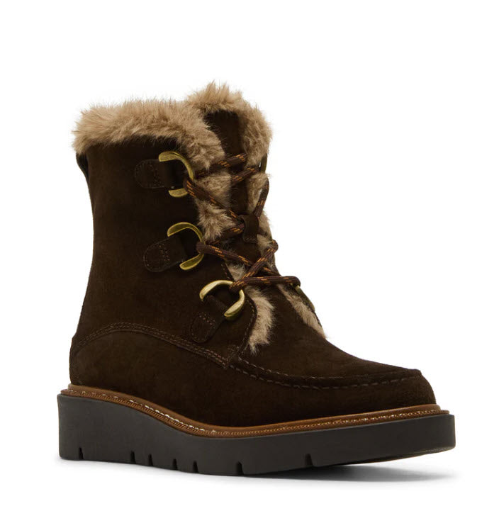 The Waterproof Lace-Up Bootie with Faux Fur in Java