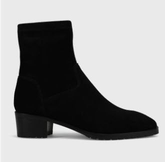 The Stretch Suede Ankle Bootie in Black