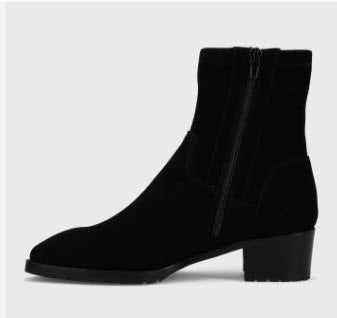 The Stretch Suede Ankle Bootie in Black