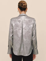 Load image into Gallery viewer, The Metallic Button Down Blouse in Silver
